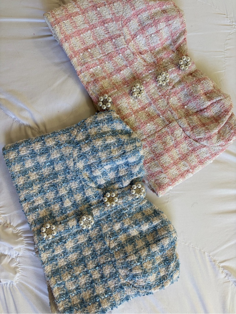Pearl Button Tweed Tube Tops — Pink & Blue